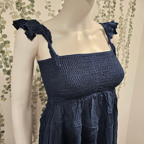 NWOT Women's Boho Me Smocked Midi Dress XS Navy Rayon - Picture 5 of 10